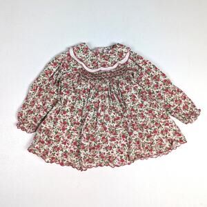 Sophie Dess Baby Girls Dress Sz 12m Red Floral Christmas Smocked Boutique